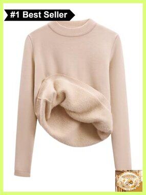 Sherpa Lined Fleece Sweater Crewneck Thermal Pullover